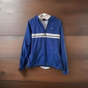 Vtg 90's Nike Windbreaker Blue 1/2 Zip Pullover Jacket Embroidered Large 12-14 L